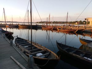 viking ships in harbour